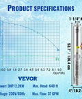 Graph and Deep Well Submersible Pump 3HP 230V Heavy Duty 4-Inch Stainless Steel specifications for industrial use.