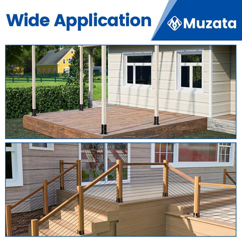 Wide application of 4 Pack Adjustable Post Base Brackets For Wood Posts 1.5x1.5, 2x2, 2x4, 4x4 in deck and railing installation