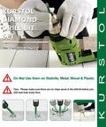 Top Tier Diamond Drill Bit Kit With Quick Fit Hex Shank And Ph2 Screwdriver Bits For Cruising Through Ceramic Tile Porcelain Granite And Marble Like A Boss In 12 Piece being used on a drill.