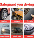 Autel TPMS sensor kit, 40 MX sensors; six-panel tire-safety infographic showing flat tire, collision, aging.