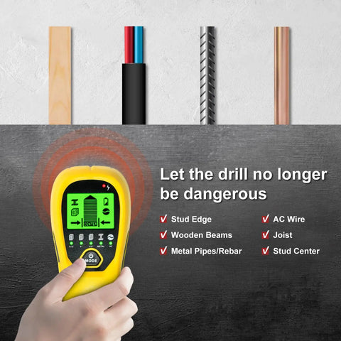 Heavy Duty Multisurface Stud Detector And Five In One Wall Scanner With Crisp Lcd Display, Dead On Precision For Pinpointing Wood Framing, Metal Pipes, Live Ac Wiring, And Steel Rebar Behind Drywall With Zero Sweat Drilling