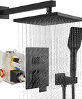 Matte Black 10 Inch Rain Shower System With ABS Handheld Spray Anti Scald Pressure Balance Valve Rough In Kit