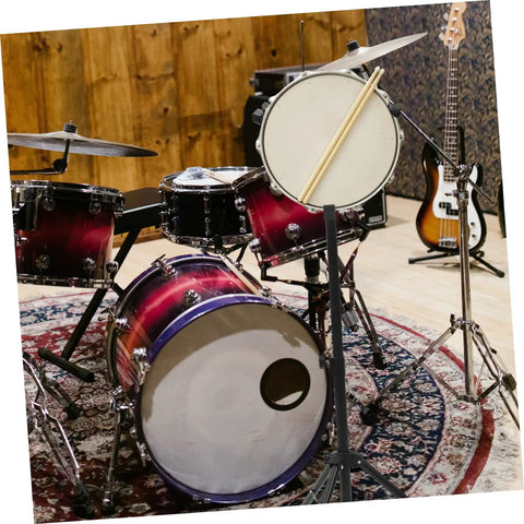Rugged Alloy Drum Rack Tripod Shelf With Secure Snare Holder And Quick Attach Mallet Mount Ultra Light Percussion Stand in music studio.