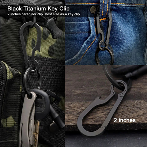 Black Titanium Carabiner Keychain With Quick Release Clip And Bottle Opener Small 2 Inch Key Clip For Everyday Carry