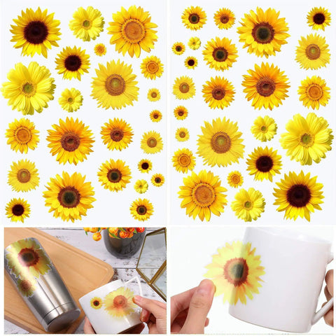 72 Pieces Sunflower Wall Sticker Set Peel And Stick 3D Removable Waterproof Decals For Bedroom Kitchen Bathroom Bright Decor