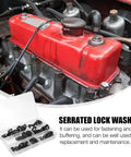 340 Piece Black Internal Tooth Lock Washers And Push On Clips Fasteners Kit next to red engine in all-in-one assortment