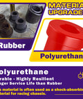 Club Car DS polyurethane leaf-spring bushing kit; red bushing with sleeves; front and rear bushings shown