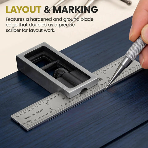 Reading Double Square For Precision Layout And Machine Alignment Adjustable 4 Inch Blade In Satin Chrome Hardened Steel Blade