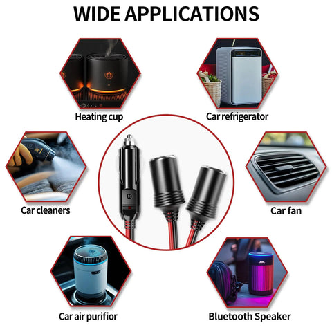 Wide applications of Plug And Play 12V And 24V Cigarette Lighter Splitter With Dual Sockets 1 To 2 Female Socket Port Adapter for cars.