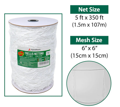 Heavy Duty Trellis Netting 5 X 350 Feet White Polyester Garden Workhorse Support packaging with roll size info