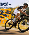 Cyclist with All In One 27 Piece Bike Repair Kit With 120 PSI Mini Pump For Presta And Schrader Valves, 16 In 1 Multitool And Glue Free Tire Patch