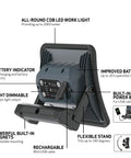 Back view of Rechargeable COB LED Floodlight Handheld Beast 2000 Lumen Ultra Slim Work Light showing features and adjustments
