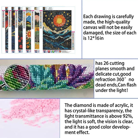 Six Pack Landscape Abstract 5D Diamond Painting Kits For Adults Beginners DIY Home Wall Decor Gift Set 11.8x15.7 Inch Canvases With Full Drill Tools Easy To Follow Instructions Stress Relief Art Craft featuring canvas with diamond details and clear instructions