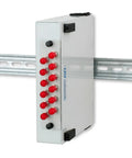Fiber Optic Patch Panel DIN Rail Or Wall Mount With ST SC And LC Multimode Adapter Plates installed on DIN rail