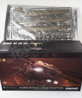 Box and contents of Dune Harkonnen Ornithopter Model Kit 1/72 Scale With Stand, Ultra Detailed Military Aircraft Display Kit.