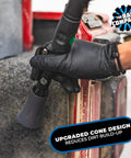 Ultra Air Blaster Mini Car Detailing Tool in use on car carpet with upgraded cone design for reducing dirt build-up