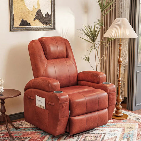 Power Lift Recliner Chair For Elderly With Cup Holders And Side Pockets, Electric Lift Sofa For Living Room, Leathaire Dark Brown Finish