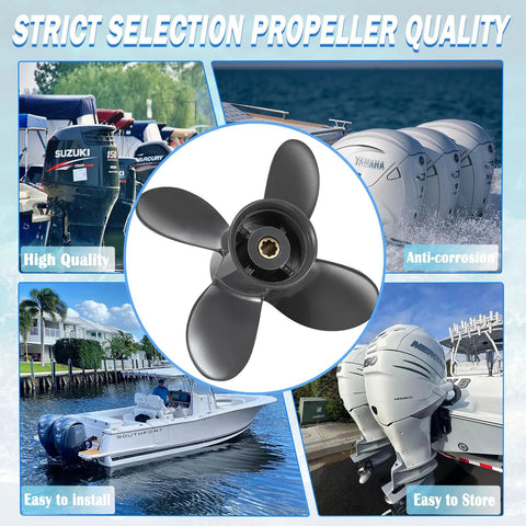 9.25 By 10 Inch Aluminum Outboard Propeller For Honda 8-20HP Right Hand 8 Spline 4 Blade OEM 58134-ZV4-010AH in use