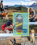 10L Dog Food Travel Bag With Collapsible Bowls For On-The-Go Kibble, 42 Cup Capacity, displayed in outdoor setting with dogs