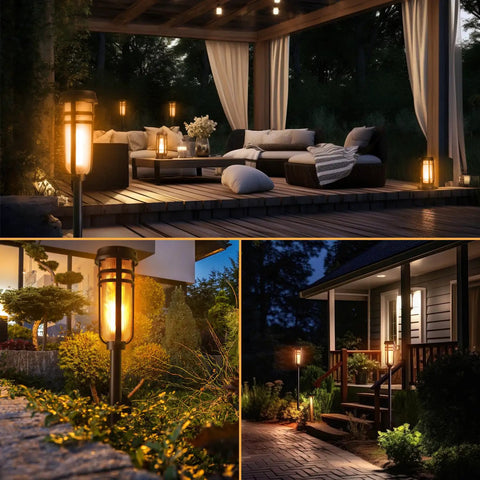 Metal Solar Torch Lights With Adjustable Height From 24 To 50 Inches for outdoor yard patio with LED flame effect