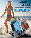 Beach Cart For Sand Foldable Aluminum Wagon With Balloon Wheels And 13 Inch Wide Tires, 352 Lbs Capacity on a beach
