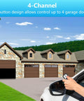 Person using All-In-One 5 Color Learn Button Garage Door Remote Compatible With LiftMaster Chamberlain Craftsman Openers