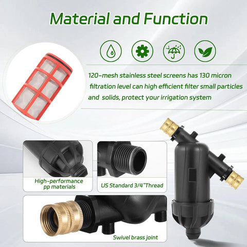 Three Quarters Inch Drip Irrigation Y Filter With 120 Mesh Stainless Screen Inline Filter For Garden Hose GHT Male Thread