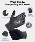 Tough As Nails A6 Cut Resistant Work Gloves with touchscreen fingertips, elastic cuff, and reinforced durability for construction jobs.