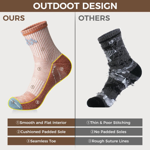 Comparison of Women Merino Wool Hiking Socks Pack Of 5 Quarter Crew Length Thermal Warmth Cushioned Comfort And Moisture Wicking