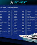 Compatibility chart for Premium Marine Starter Replacement For 80HP To 140HP Outboards Fits Evinrude various models.