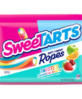 Ropes Candy Twisted Rainbow Punch Flavor Soft And Chewy 9 Oz Pack, colorful fruit rope snack packaging with fruits pictured.