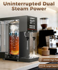 Beast Mode Dual Head Commercial Steam Milk Frother Driving Twin Independent Wands For Lightning Fast Microfoam and Crushing Peak Heavy Coffee Shop Rush Hours showing dual steam wands and 8L capacity.