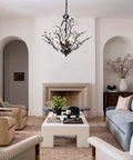 18 Inch Black Crystal Chandelier With 4 Lights, Vintage Branch Pendant Light Fixture, hanging in elegant living room decor