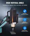 Doppy 1200W Servo Electric Tapping Machine M6 To M30 With 9 Piece Collet Set, showing high vertical angle and precision feature.