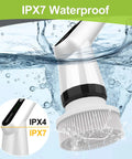 Badass Cordless Electric Spin Scrubber With High Torque Motor And Adjustable Speeds For Blasting Away Tough Bathroom Scale And Shower Soap Scum Long Lasting Battery Keeps You Working Harder, shown waterproof in action underwater.