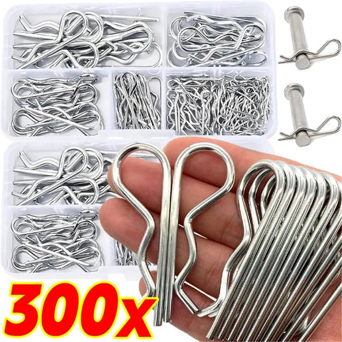 R Clip Wave Style Cotter Pin Set 200 300 Pieces Steel Spring Split Clips Fasteners For Trailer Hitch Lawn Mower