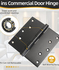 5 Inch by 5 Inch Heavy Duty Door Hinges That Hold Up to 220 Lbs with 20 Screws, Square Corner Design, Rugged Steel Construction for Interior and Exterior Doors, Easy Install, Smooth Operation, Maximum Bearing Strength, black ball-bearing hinge