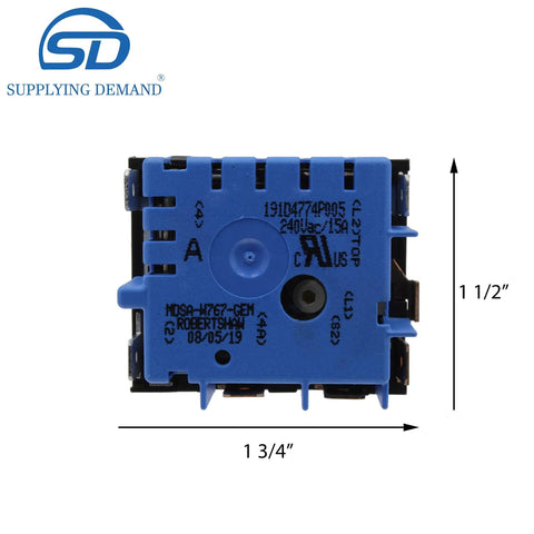Front view of Electric Range Infinite Control Switch Replacement For Specific Oven Models Not Universal Fits 4464832 AP5999509 PS11729102 with dimensions.