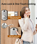 Super Tough Smart Fingerprint Door Lock With Dual Lever Handles Bringing Instant Biometric Scan Entry And Three Backup Keys For Knockout Security And Totally Straight Forward Everyday Use, shown with auto lock feature.