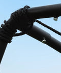 Detail of the trapezoid baseball batting cage kit with complete cage, connector set, and premium net package for 55ft practice tunnel
