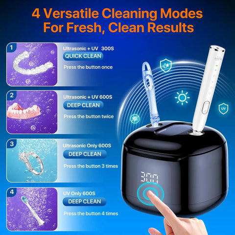 49KHz Ultrasonic Retainer Cleaner Pod With 220ML Capacity Digital Timer Deep Cleaning For Dentures Night Guards Braces