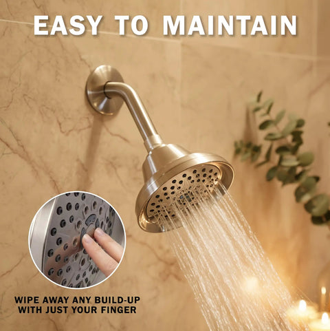 Ultimate Shower Head With Six Power Spray Patterns Including Mist For Real High Pressure Boost, brushed nickel finish in use