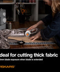 60mm Rotary Cutter With Ergonomic Loop Grip for Fabric, cutting thick fabric with pro grade titanium blade in sewing setup