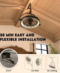 Wall Mounted Fan With Lights 23 Inch Remote And App Control 6 Speeds Dimmable Noiseless 360 Degree Tilt in room setting