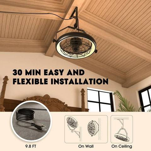 Wall Mounted Fan With Lights 23 Inch Remote And App Control 6 Speeds Dimmable Noiseless 360 Degree Tilt in room setting