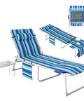 Face Hole Tanning Chair With Side Table And Carry Straps, 5 Position Folding Chaise Lounge For Beach Or Pool, Oxford Fabric In Blue Stripe