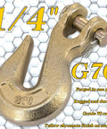 1/4 Inch Grade 70 Forged Steel Clevis Chain Grab Hook with yellow chromate finish for heavy duty towing and hauling.
