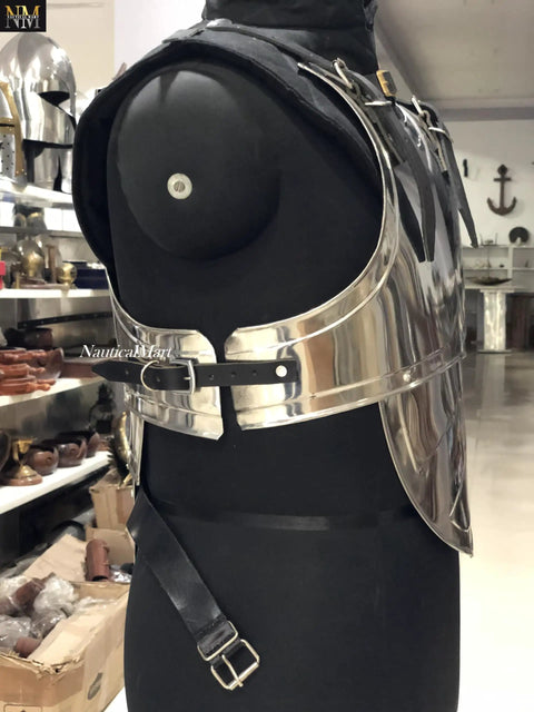 Side view of Armor Adventurer Warrior LARP Steel Cuirass Chest And Back Armor With Adjustable Leather Straps, 18 gauge steel