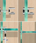 Installation of Six Piece Beefy Heavy Duty Metal Glass Clamps And Shelf Brackets For 5 To 10mm Panels on wood surface