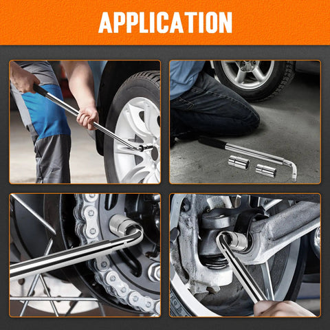 Telescoping Lug Wrench Kit With 1/2 Drive And Dual End Sockets 17/19mm And 21/23mm, Heavy Duty Chrome Vanadium Construction in use